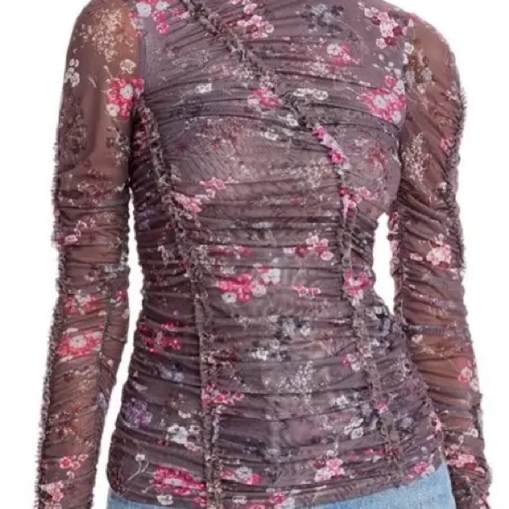 Cinq à Sept Floral Sheer Long Sleeve Top NWOT